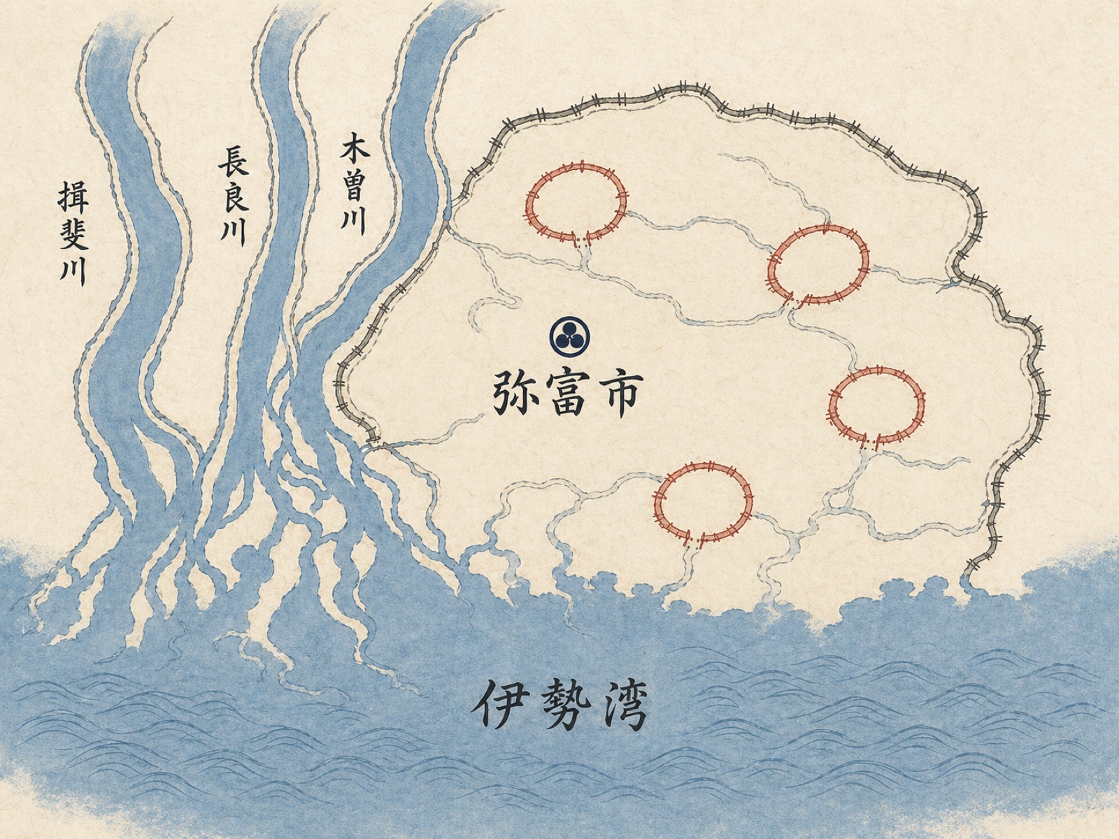 弥富市の海抜ゼロメートル地形図 木曽三川と伊勢湾